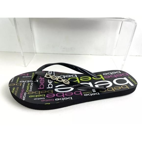 New BEBE TAMMY Beachwear flip flop black size 7 - Picture 3 of 8